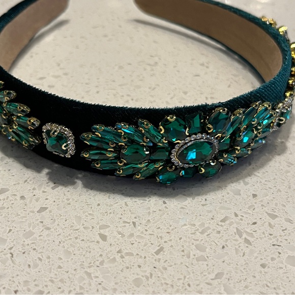 Emerald‎ green color rhinestones Headband - Picture 3 of 12
